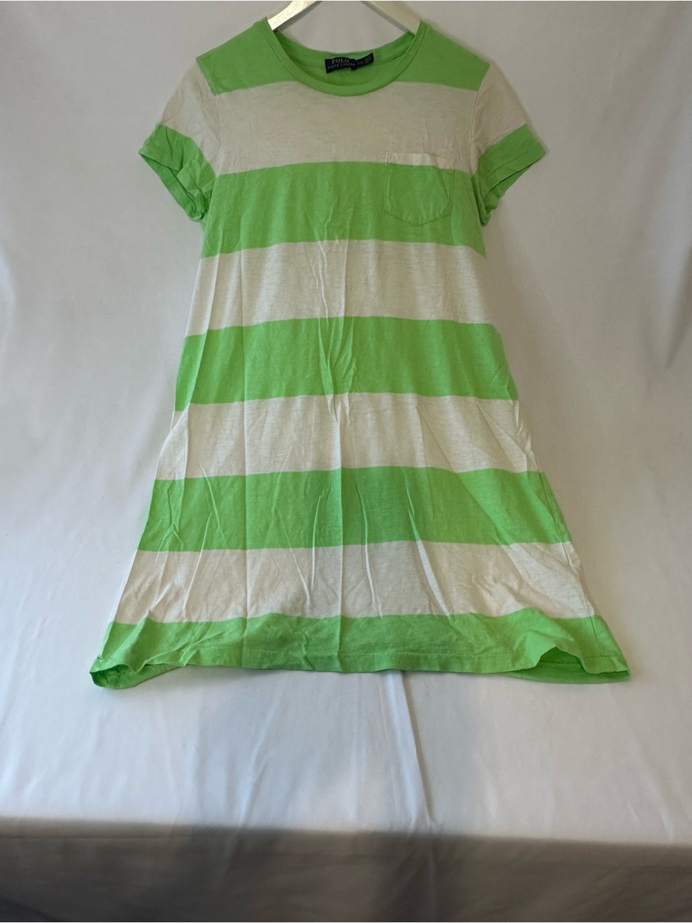 Polo by Ralph Lauren Lime Green & White Striped Midi Dress